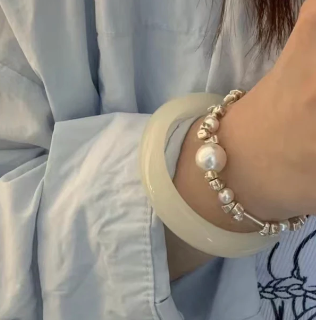 Bracelet plaqué argent S925 style originale, perles haute-brillance
