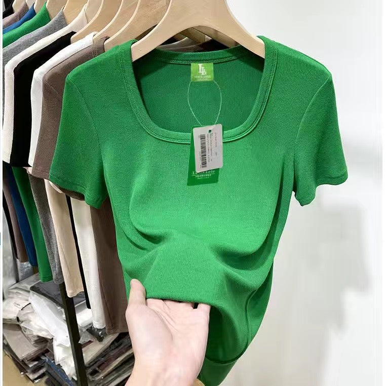 T-shirt modèle 2023, manche courte pour femme, taille ajustée