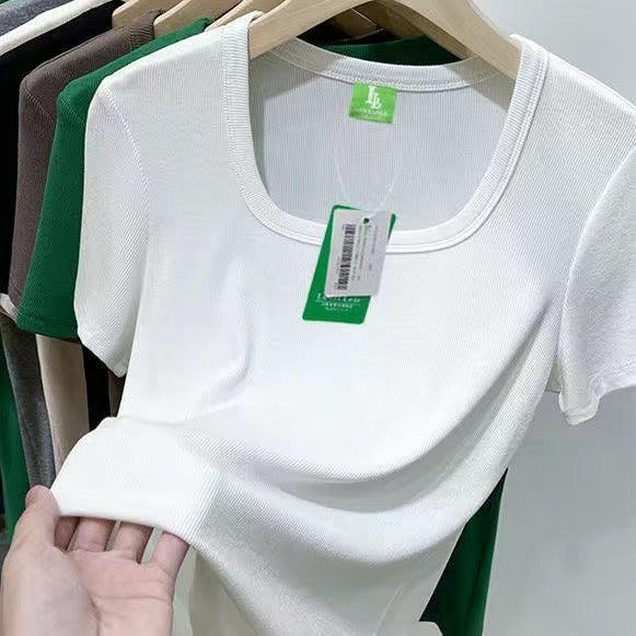 T-shirt modèle 2023, manche courte pour femme, taille ajustée