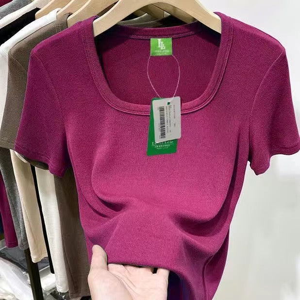 T-shirt modèle 2023, manche courte pour femme, taille ajustée