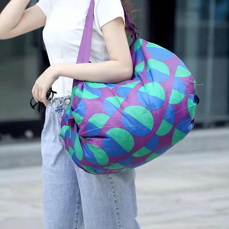 Sac pliable à fermeture semi-automatique pour shopping et sortie (achat/prix par 2)