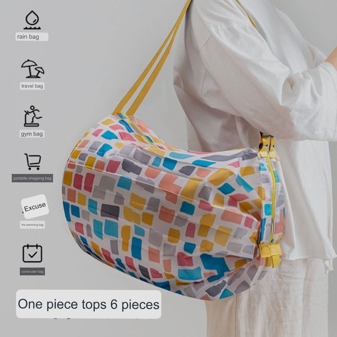 Sac pliable à fermeture semi-automatique pour shopping et sortie (achat/prix par 2)
