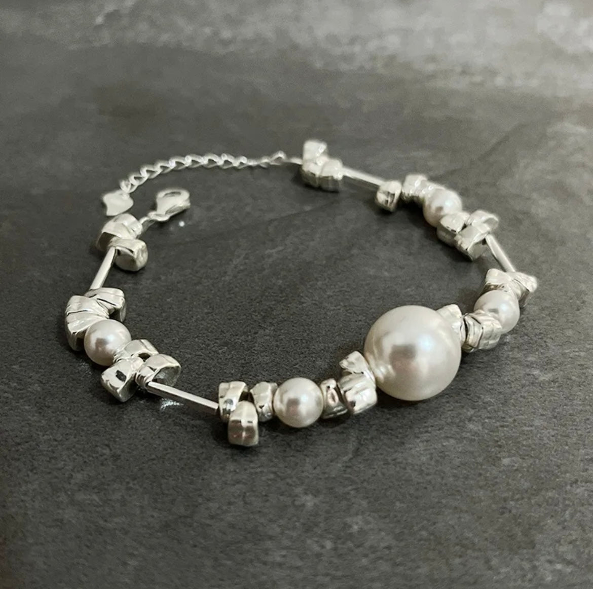 Bracelet plaqué argent S925 style originale, perles haute-brillance