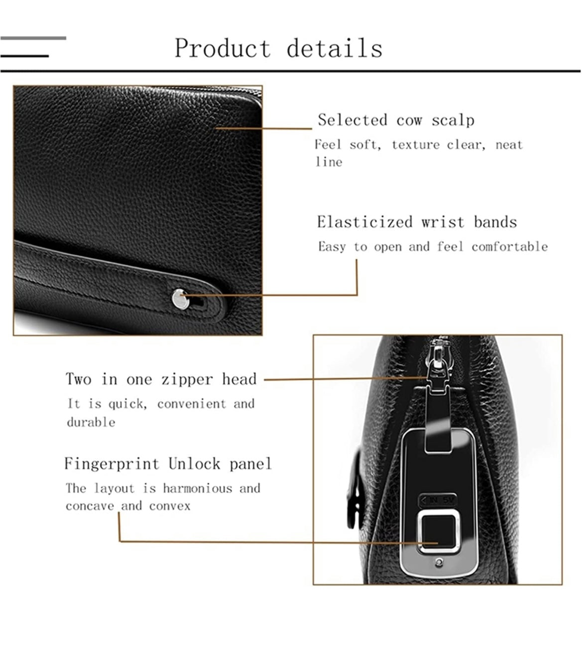 A notre 🎁 Sac à main à l'empreinte digitale, en cuir véritable pour Homme