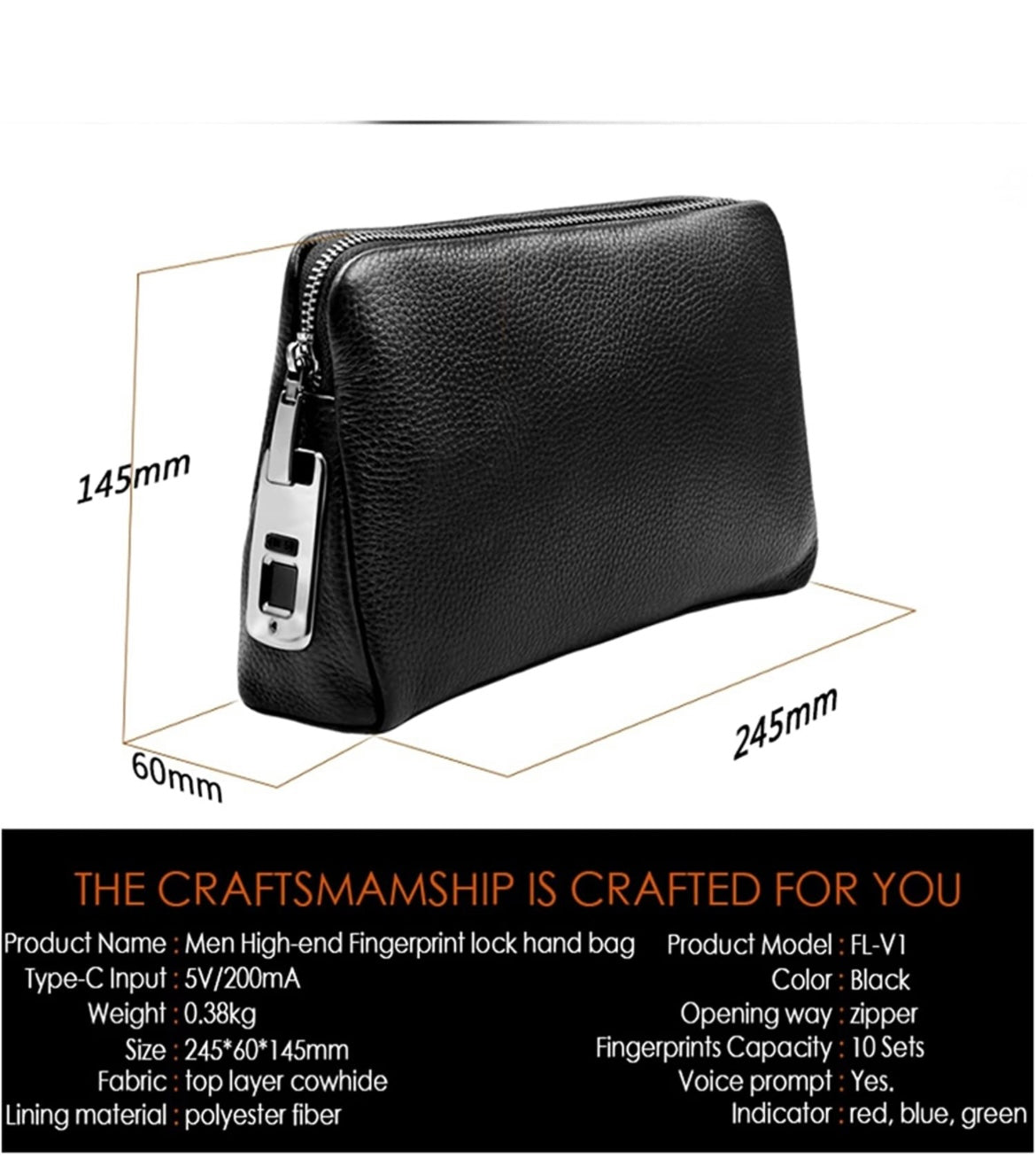 A notre 🎁 Sac à main à l'empreinte digitale, en cuir véritable pour Homme
